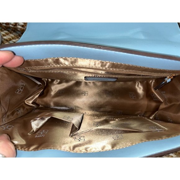 Iman Global Chic Satchel /Crossbody Light Blue Flower Garden Convertible Flap NW - Picture 4 of 8